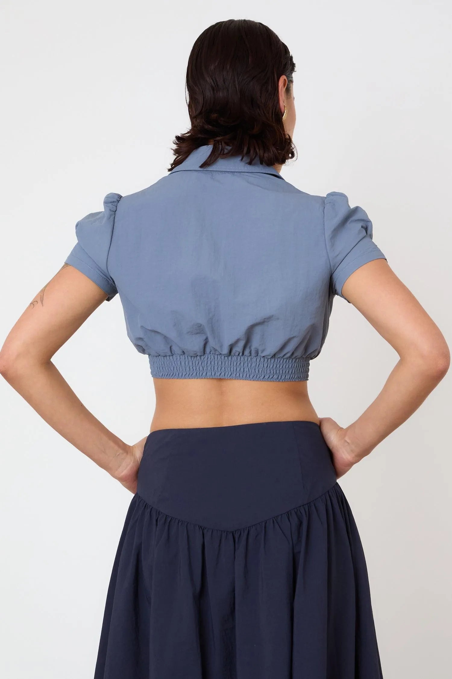 The Deba Cropped Shirt, Denim Blue - Peachy Den