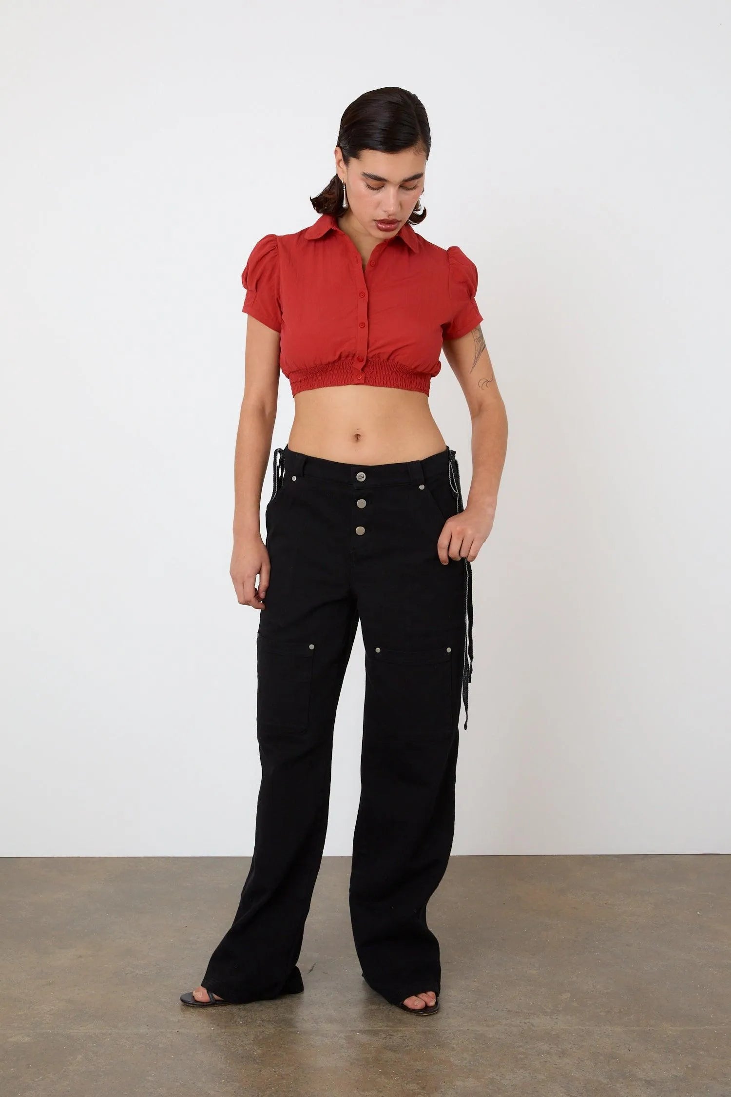 The Deba Cropped Shirt, Tomato - Peachy Den