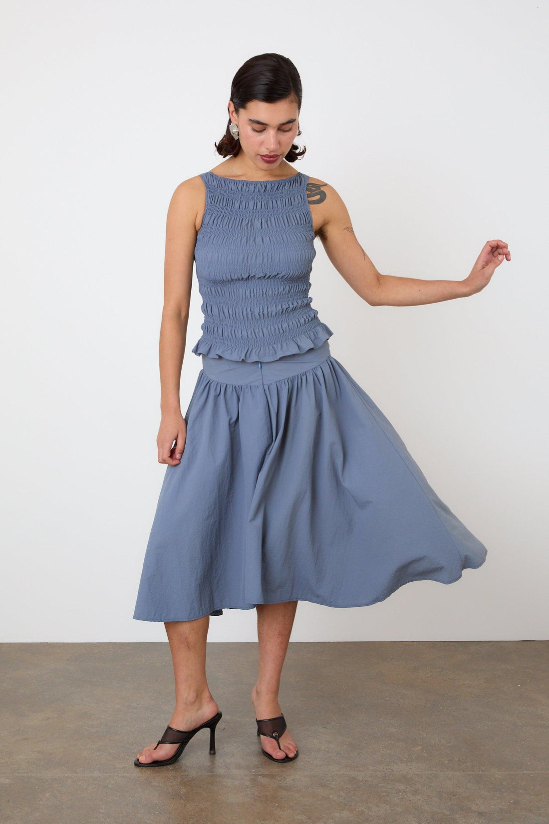 The Deba Midi Skirt, Denim Blue - Peachy Den