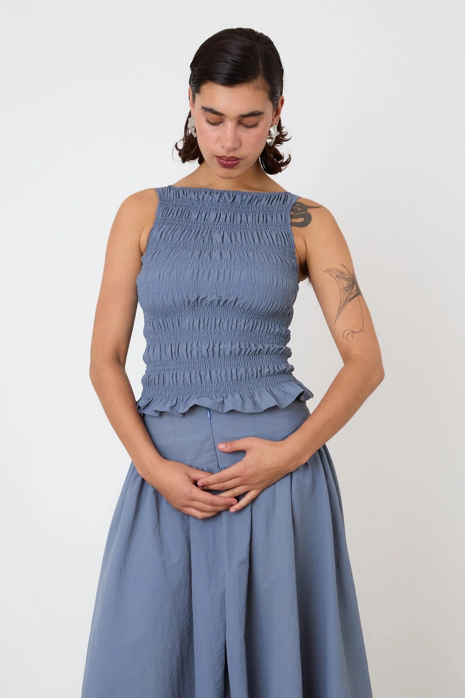 The Deba Midi Skirt, Denim Blue - Peachy Den