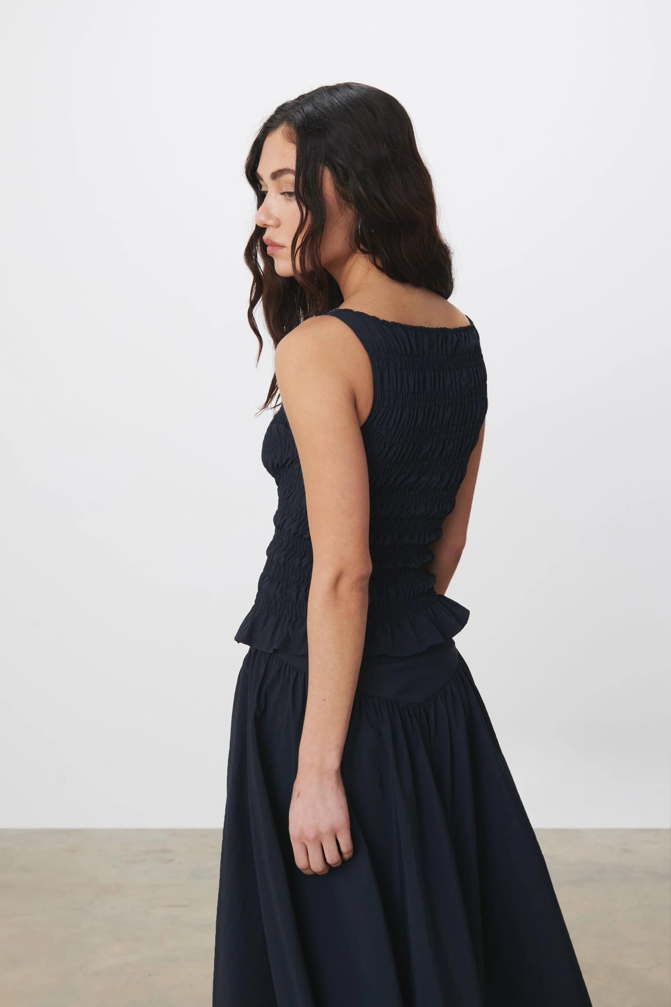 The Deba Midi Skirt, Navy - Peachy Den