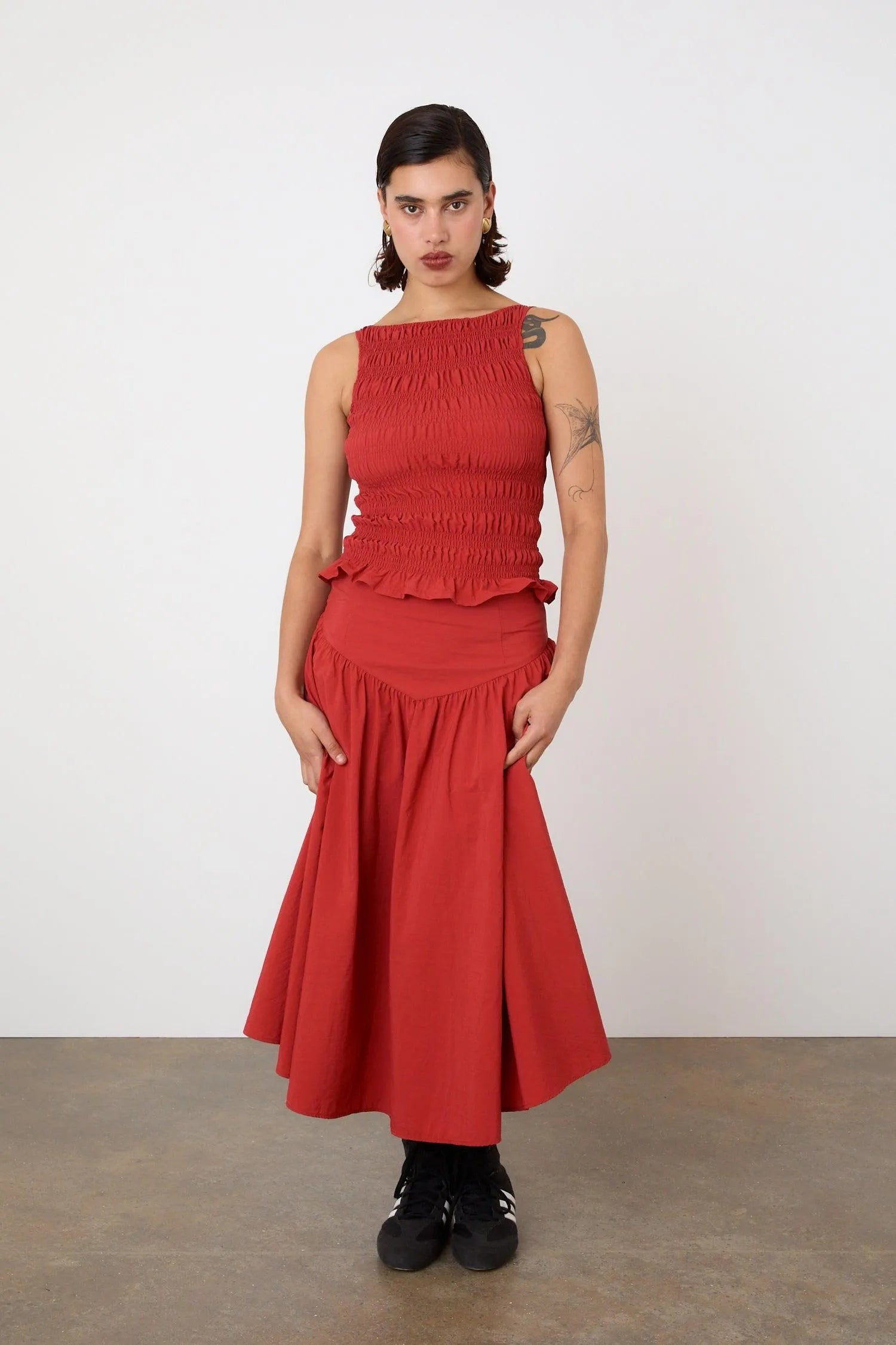 The Deba Midi Skirt, Tomato - Peachy Den