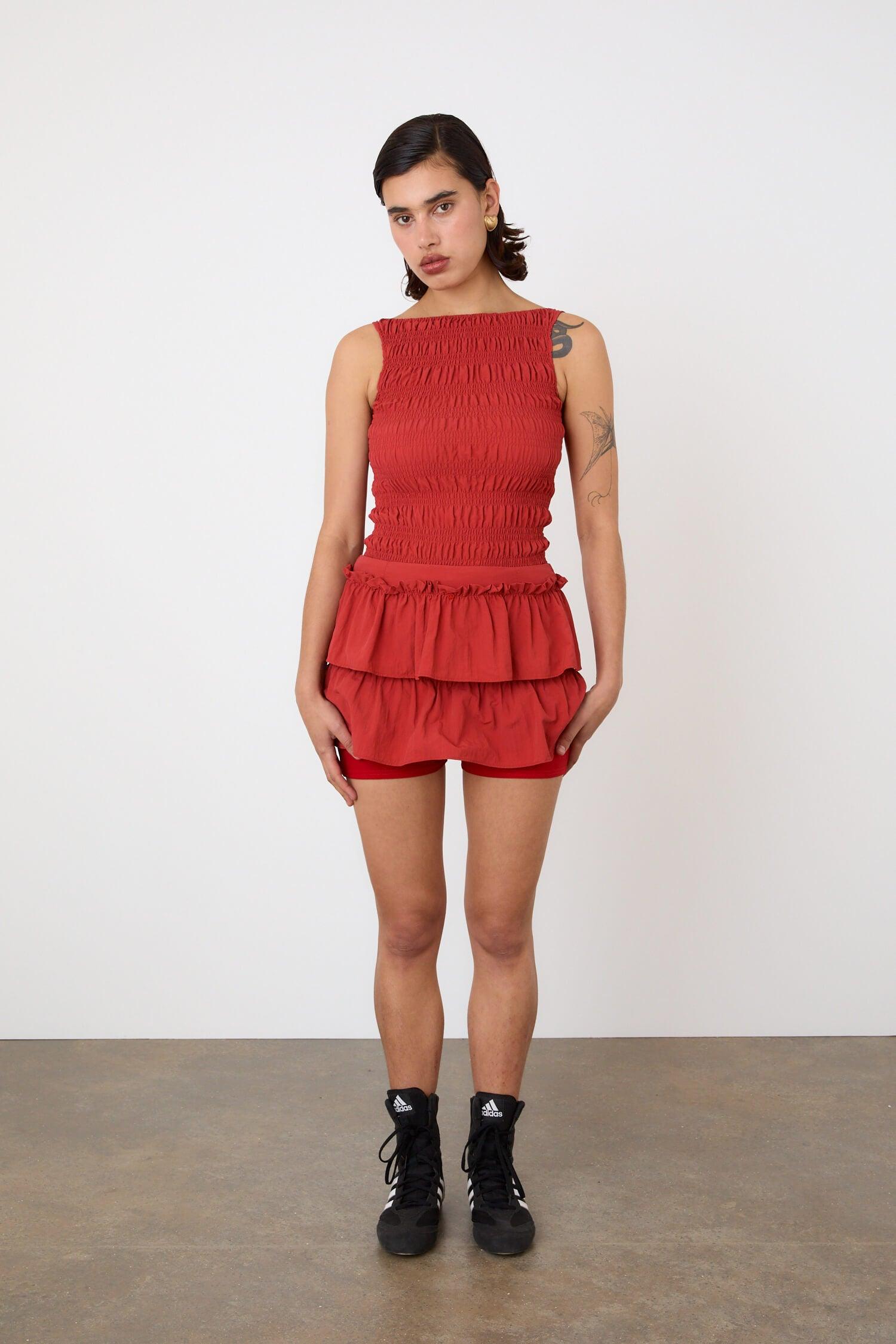 The Deba Ruffle Skort, Tomato - Peachy Den