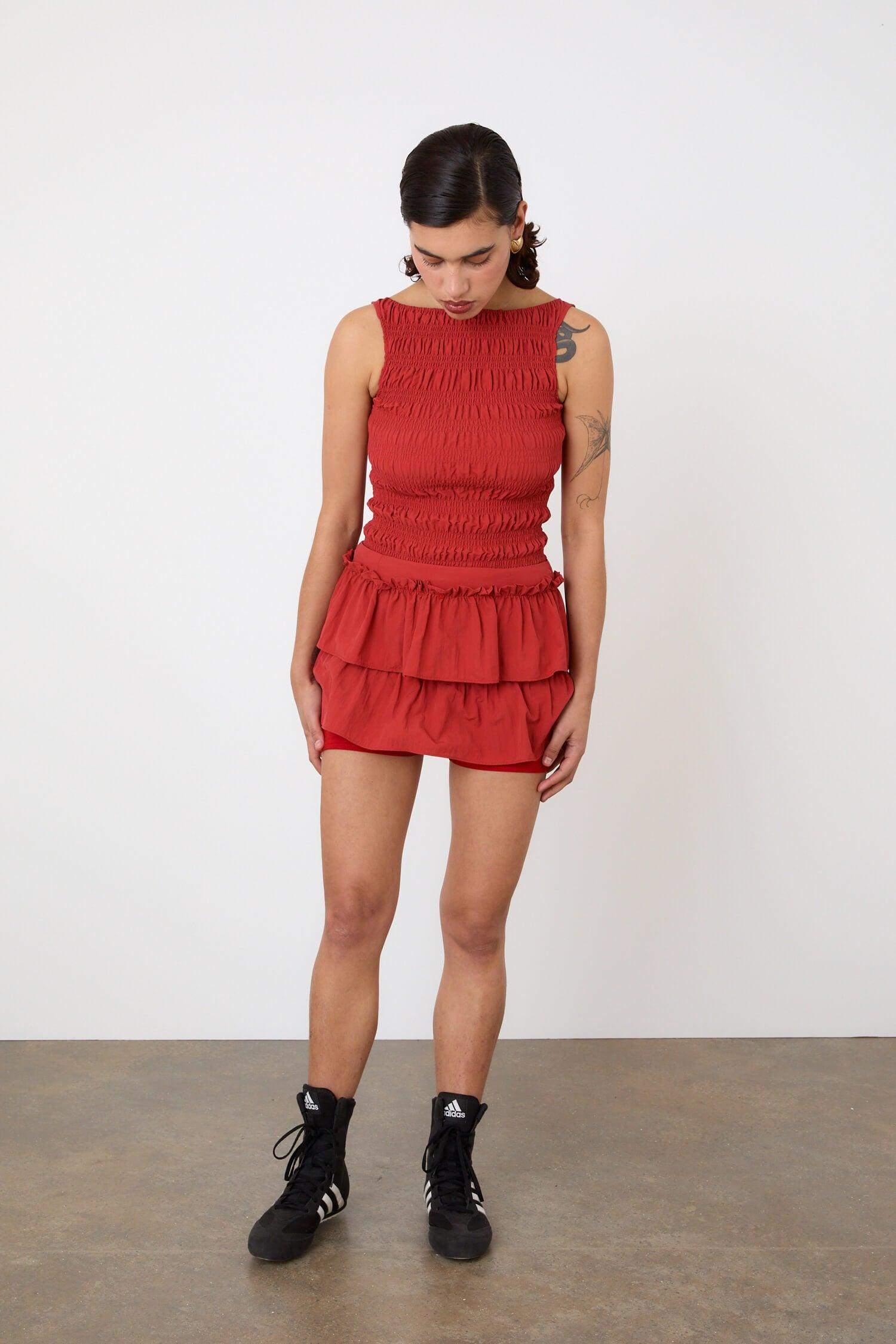 The Deba Ruffle Skort, Tomato - Peachy Den