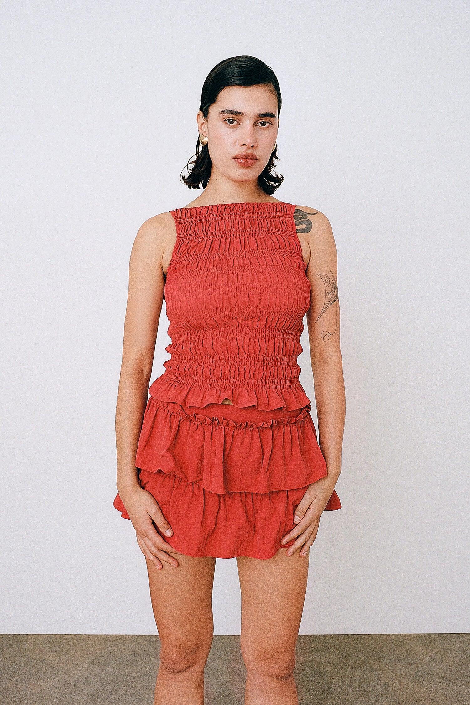 The Deba Ruffle Skort, Tomato - Peachy Den