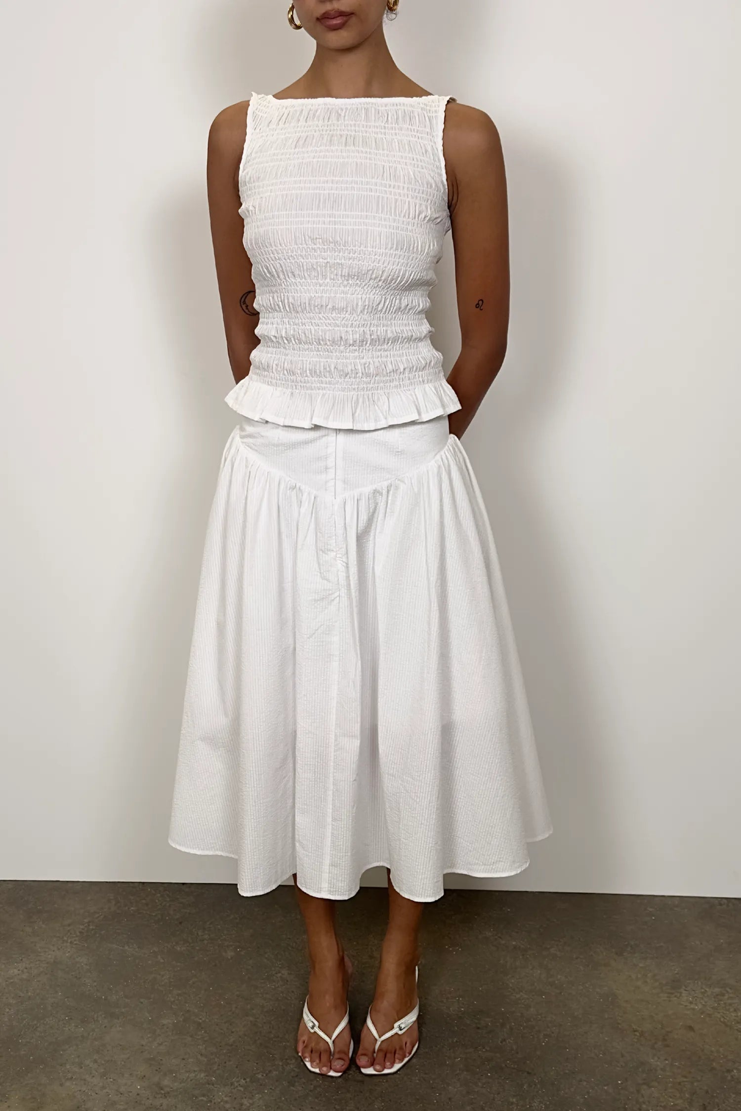 The Deba Seersucker Midi Skirt, Porcelain