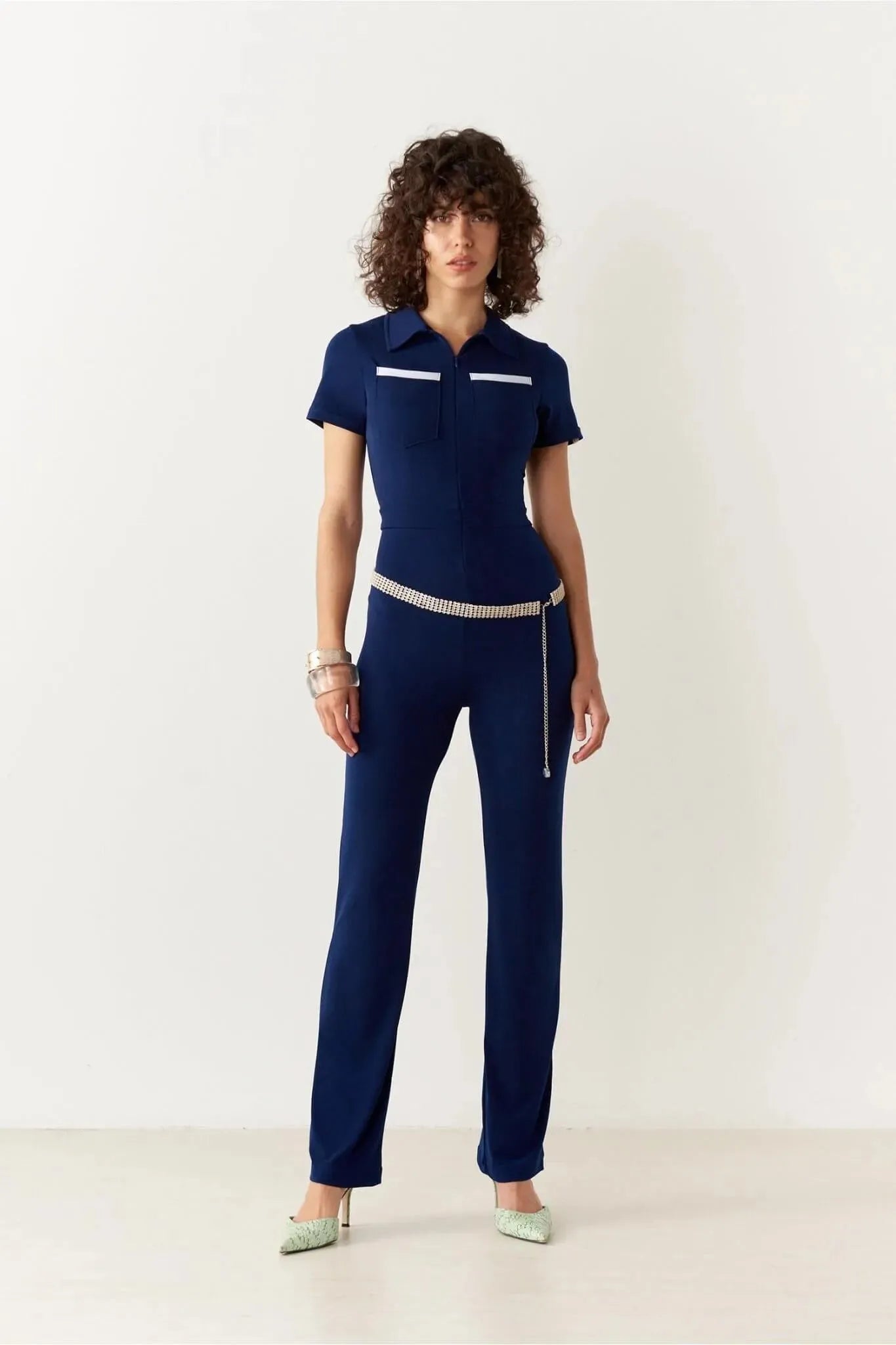 Navy jersey jumpsuit on sale